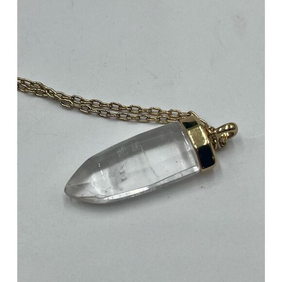 STELLA & DOT Gold Toned Chain Clear Quartz obelisk Amulet Pendant Necklace - Picture 13 of 14